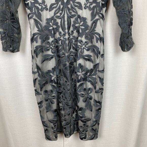 Sue Wong Nocturne Grey Ribbon Embroidered Sheath Cocktail Dress Sz.2 - Picture 10 of 14